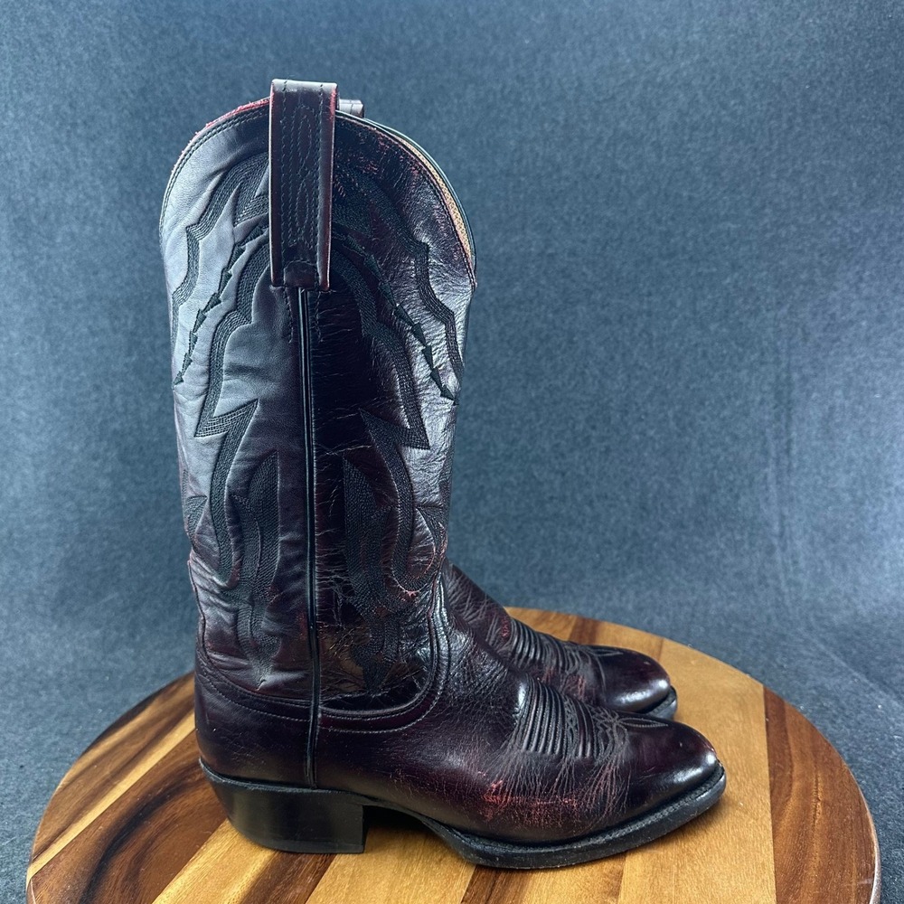 VTG Lucchese 2000 Men's Leather Cowboy Boots 7D Brown Cherry Western T3095